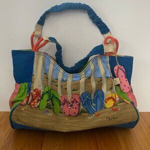 Sun and Sand Coastal Flip Flop Tote beach bag by Paul Brent